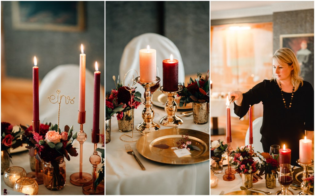 Details der festlich geschmückten Hochzeitstafel